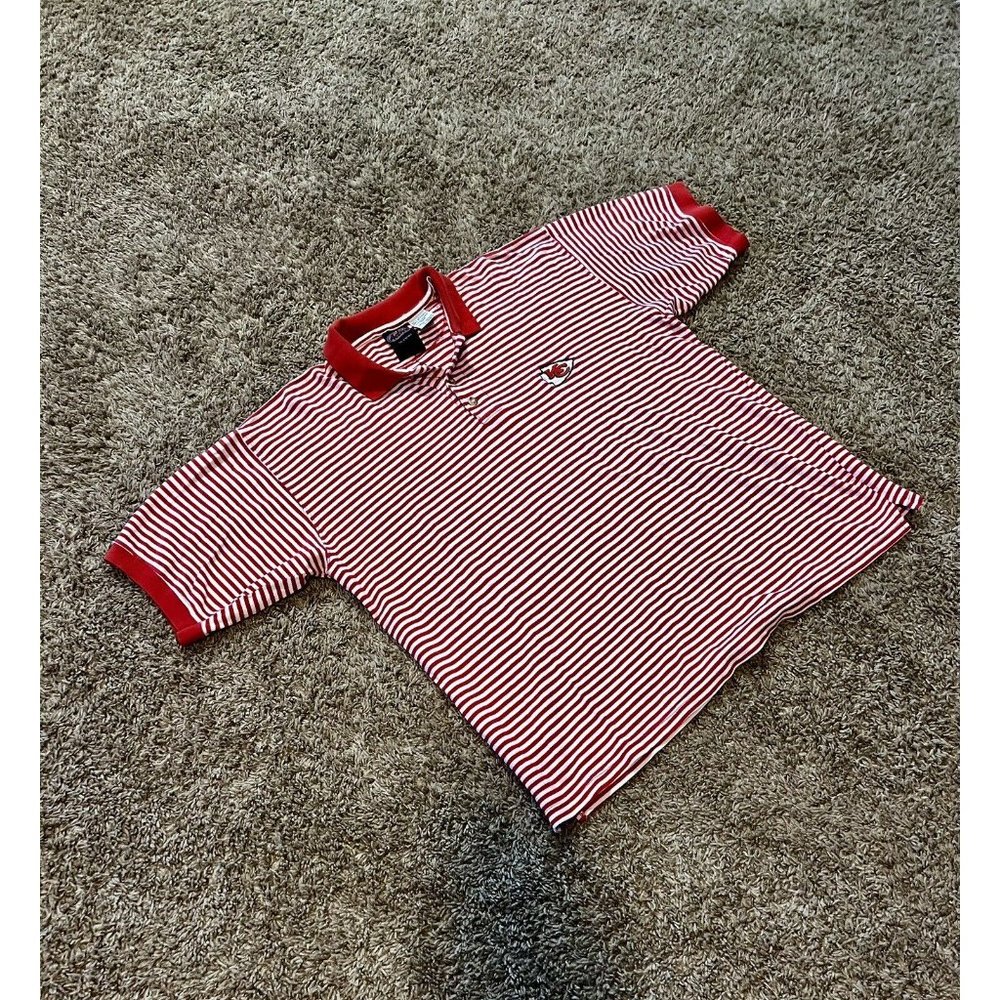 Kansas City Chiefs Vintage 90s Embroidered Red & White Stripped Polo Shirt Sz L